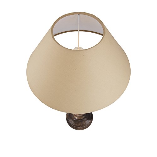 Image of Homesake Handcrafted Wooden Table Lamp for Bedroom & Living Room|Decorative Bedside Reading Lamp, E27 Holder|Bulb Included |Twister Classic Black Wooden Rustic for Home Decor, Golden Cone Shade