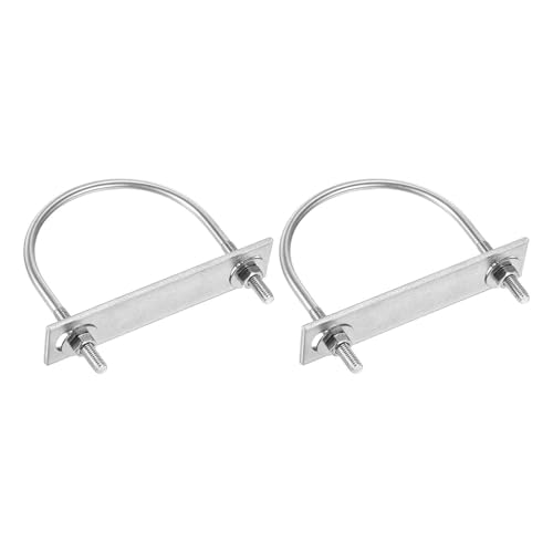 Image of DTGN M6x76x96mm U Bolts Round Kit - 2Set - 304 Stainless Steel U-Bolt Kit with Nuts, Washers, Frame Plate - Good for Pipe, Trailer, Automotive, Leaf Spring Fastener
