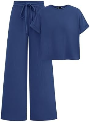 PRETTYGARDEN Womens Short Sleeve T Shirt Wide Leg Pants Tracksuit