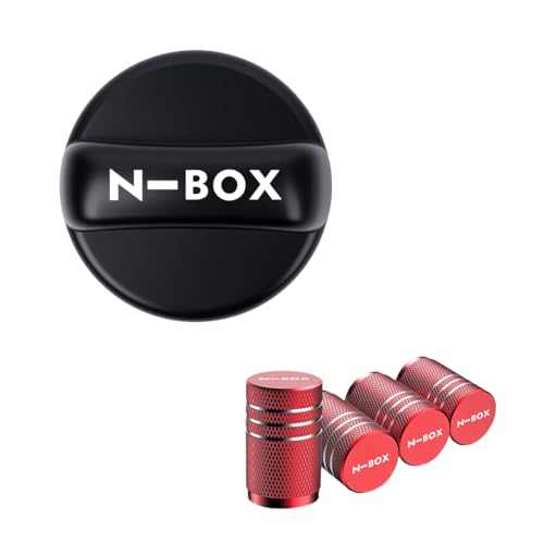 N-BOX 専用 給油口キャップ フューエルリッド エヌボックス NBOX JF3 JF4 JF6 アクセサリー 亜鉛合金製素材 ガソリンタンクキャップ おしゃれ 付属品 ドレスアップ 1個 ブラック(付属の贈物:タイヤバルブキャップ 4個 レッド) ??