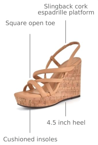 Image of Coutgo Women Platform Wedge Sandals Cork Slingback Wedges Espadrilles Heels Summer Shoes