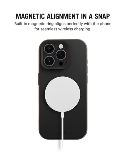 Image of DailyObjects Leatherite Case for iPhone 14 Pro Compatible with MagSafe Wireless Charging | Black-Beige Hybrid Magnetic Back Cover