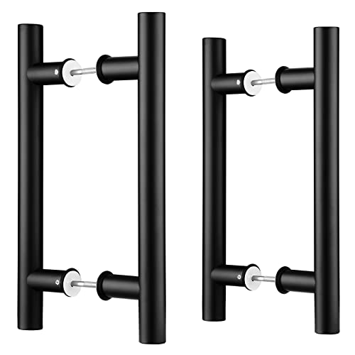 EaseLife Lot de 2 poignées de porte double face en acier inoxydable noir mat 30,5 cm en forme de H, pour porte en verre et porte en bois