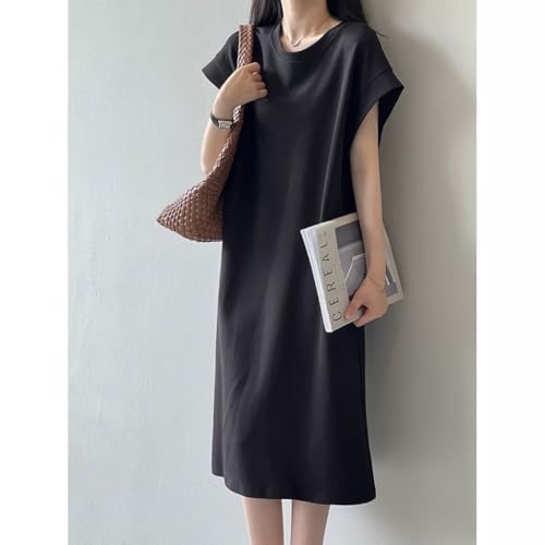 [Apparlxer] ワンピース レディース T シャツワンピース ミモレ丈 ドレス ゆったり 体型カバー 着痩せ 軽やか 通気性 薄手 シンプル カジュアル リラックスデザイン しゃれ 春 夏 無地 半袖