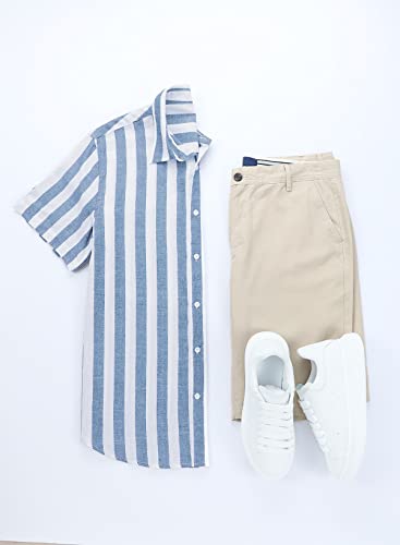 JMIERR Men's Casual Short Sleeve Button-Down Striped Shirts Cotton Shirt