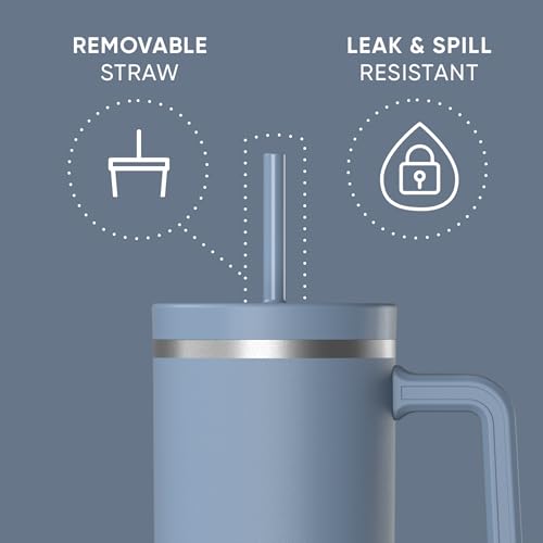 Image of Hydrapeak Voyager 40 oz Tumbler With Handle and Straw Lid | Stainless Steel Insulated Tumblers | Travel Mug for Hot and Cold Beverages, Thermos Travel Coffee Mug (Modern Blue)