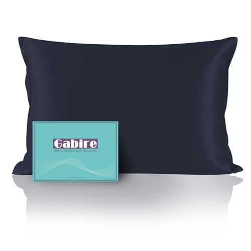 Gabire Funda de almohada de seda de morera para cabello y piel, antiacné, ambos lados, de seda real, antimicrobiana, con cremallera oculta, color azul marino, tamaño estándar (20 x 26 pulgadas)