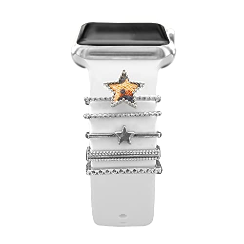 Image of 5Pcs Charms for Apple Watch band 41mm 45mm 40mm 44mm 38mm 42mm 46mm 49mm Women,Diamond+Metal Jewelry Decorative Ring For iWatch series 11 10 9 8 7 6 5 4 se 3 /2,Galaxy watch 7 /6 /5 /4,Strap Accessories