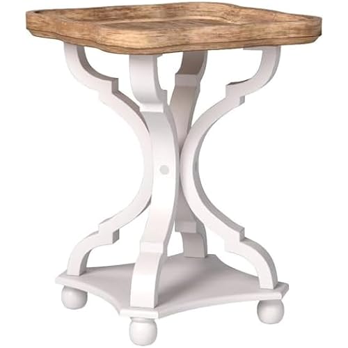 COZAYH Rustic Wooden Accent Tray Top Nightstand Side Table, White Legs