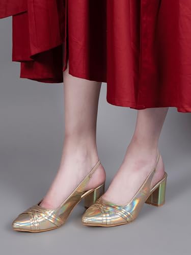 Image of Classic Closed Pointed Toe Mid Block Thick Heel Slingback Pumps for Women Signora105| Glitter Fabric Dress Shoes | Wedding Party | Evening Trendy Signora105