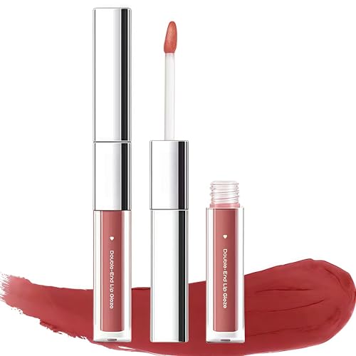 2in1 リップグロス + マットリップ 人気 落ちないリップ ダブルエンドリップティント リップマスク 長持ち (#NR 06赤泥クリーム糖)