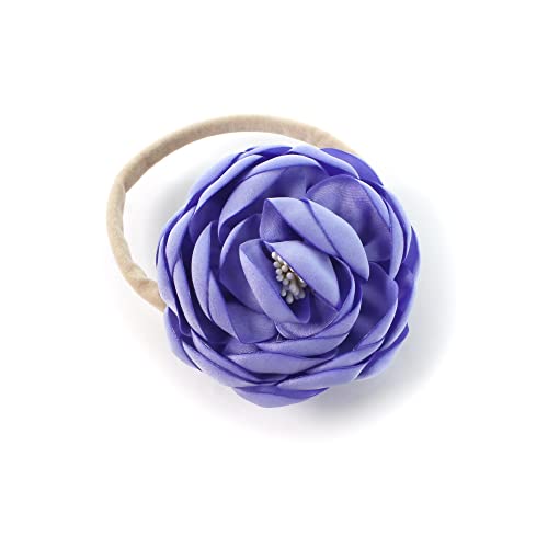 My Lello Baby Girl Ranunculus Flower Stretchy Nylon Elastic Headbands Set 2pcs - Medium - Sweet Iris/Periwinkle3