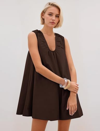 Women Summer Sleeveless Babydoll Mini Dress Scoop Neck Loose Fit Tank Dresses Party Ruched Short Dress witn Pockets2