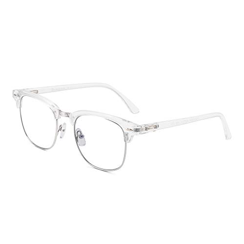 GLINDAR Blue Light Blocking Computer Eyeglasses Semi-rimless Clear Square Lens Glasses for Men Women Clear