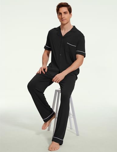 GYS Bamboo Viscose Men's Pajama Sets Short Sleeve Notch Collar Lounge Set with Pockets4
