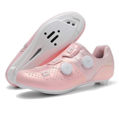 Mateju Zapatilla de Ciclismo Mujer, Zapatillas Ciclismo Carretera Exterior Compatibles con SPD-SL Lock System, Adulto Zapatos Bicicleta Estatica Spinning (Rosa,39)