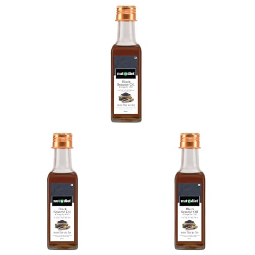 Image of nutndiet Cold Pressed Black Sesame Oil (Gingelly Oil) 100ml Glass Bottle | Pure & Natural | Ideal for Cooking, Hair Skin Care & Massage | Nutrient-Rich & Unrefined (Pack of 3)