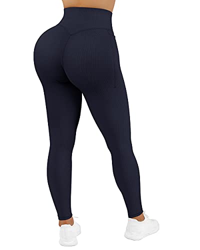 Image of SUUKSESS Women Ribbed Seamless Leggings High Waisted Workout Gym Yoga Pants 18