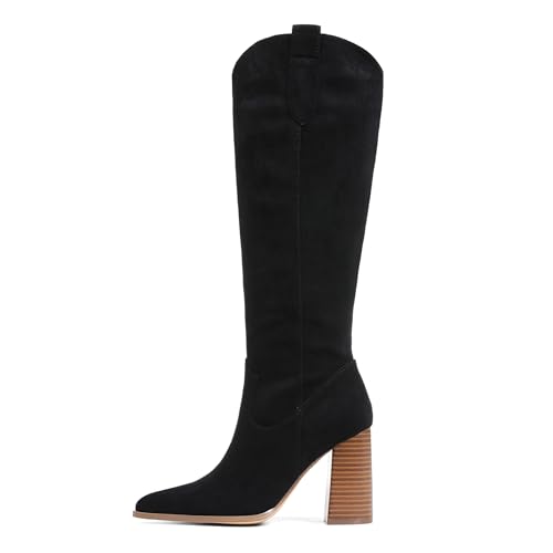 MeiLuSi Knee High Suede Boots Fall Boots for Women 2025 Pointed Toe Fall Shoes Chunky High Heel Tall Suede Shoes Side Zipper