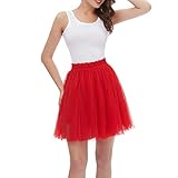 Girstunm Women's Elastic Waist Dancing Dress Princess Mesh Tulle above Knee Skirts Red L/XL NEW