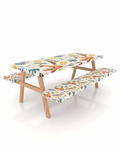 Yaiikkvbaa Picnic Table Cover with Bench Covers, Fall Leaves Fitted