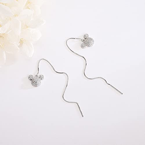 Cute Mouse CZ Threader Tassel Earrings Sterling Silver 925 Dainty Crystal Rhinestone Long Chain Ear Line Dangle Charm Drop Hoop Stud Earring Statement Ear Jewelry Lovely Gifts for Women4