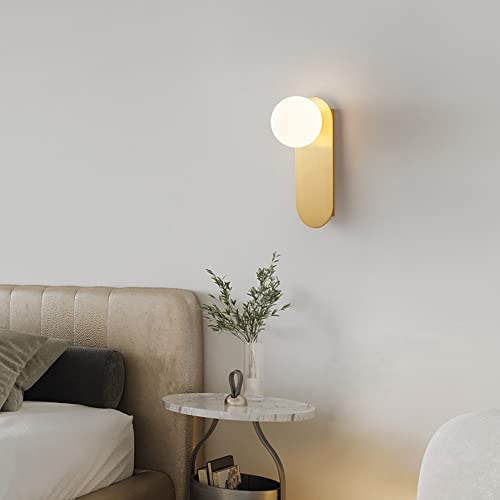 Image of Gold Bathroom Wall Light Fixture,Hardwired Glass Wall Lamp with Globe Lampshade,Mid Century Modern Sconce for Living Room Bedroom and Study Room