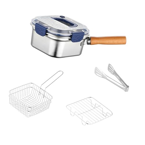 MotiveTech Mini Freidora, Olla para Uso Doméstico, Freidora con Tapa Y Cesta, Acero Inoxidable, para Salsas, Tapa Azul, Individual