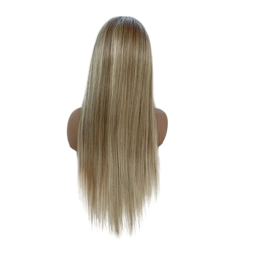 Image of Highlight 13x4 HD Lace Front Wig Human Hair 22 Inch Balayage Ash Brown to Beige Blonde to Platinum Blonde Human Hair Lace Frontal Wig for White Women Glueless Wigs 180% Density Colored Remy Hair Wigs