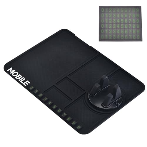 UOPR 車用ノンスリップマット 車の滑り止めパッド 多機能 すべり止めシート 一時的な駐車ナンバープレート 携帯電話ホルダー付き 車載スマホホルダー 車載アクセサリー 繰り返し使用可能 スマホ キー メガネ 財布 汎用 (ブラック)