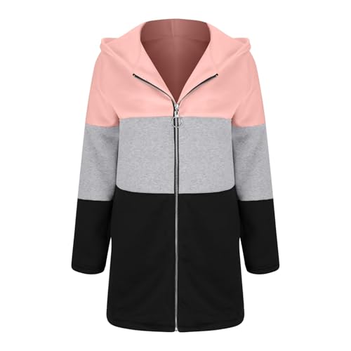 Outfit for Juniors Fall Winter Long Sleeve Vneck Color Block Print Hooded Plain Hoodies Coats Women 2025 Fashion3
