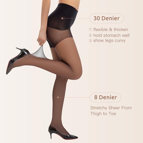 Yilanmy Women's Seamless Tights Sheer 360°Seamless Crotch Pantyhose for Women with Reinforced Toes4