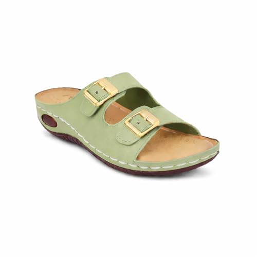 Image of ORTHO JOY Orthopedic Comfort Sandals for Women | Adjustable Buckle Slides with Arch Support | Cushioned Shock Absorbing Sole