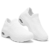 Slow Man Walking Shoes Women Slip On Sock Sneakers Mesh Non Slip White Shoes Air Cushion Platform Loafers White 8