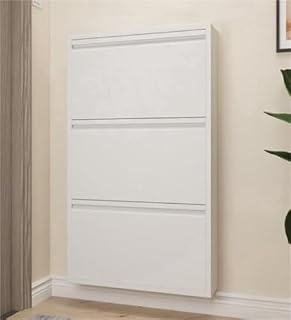Slim Metal Wall-Mounted Shoe Cabinet Organizer - Space-Saving Entrance Storage Rack with Hidden Compartment for Stylish Home Furnishing and Clutter-Free Entryway
