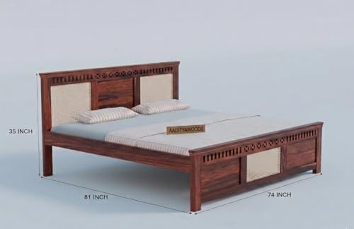 Image of AADITYA WOODS Solid Sheesham Wood Bed Cot Without Storage |Wooden Bed for Bedroom | Multipurpose Duble Cot (Honey, King)