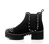 Cape Robbin Spiky Combat Ankle Boots for Women, Platform Boots with Chunky Block Heels, Silver...