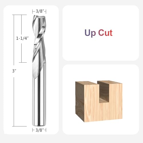 SpeTool Upcut Spiral Router Bit 3/8 Inch Shank 1-1/4 Inch Cutting Length Solid Carbide CNC Wood Router Engraving Bits