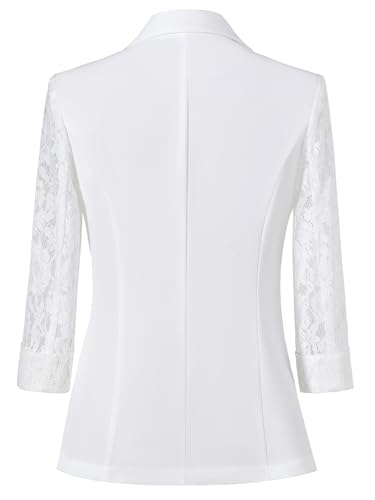 3/4 Lace Sleeve Summer Womens White Blazer Fitted Lightweight Business Casual Blazers Jackets Office Work Tops2