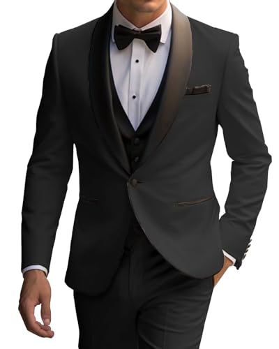Shawl Lapel Tuxedo for Men Slim Fit 3 Piece Suit One Button Blazer Vest Pants for Wedding Prom with Tie