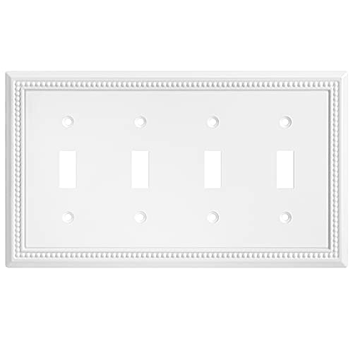 Image of Henne Bery Sunken Pearls Heavy Duty Decorative Wall Plate Switch Plate Outlet Cover (Quad Toggle, White)