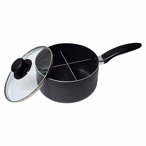 COOKCLASSIC 4-Way Divided Saucepan, 20cm, Non-Stick, Removable Divider, Vented Lid, UK Made