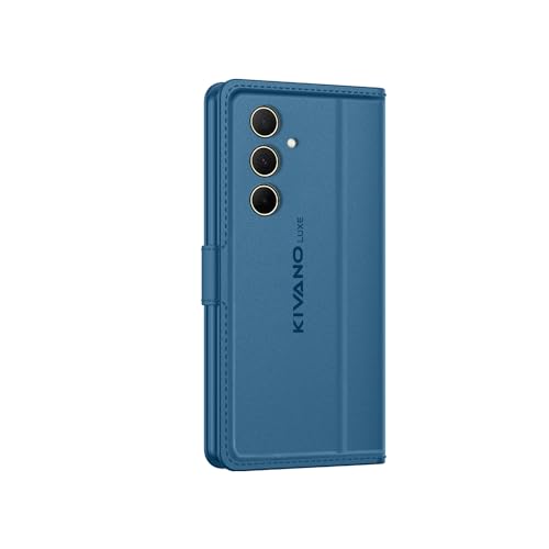 Image of KIVANO LUXE Compatible for Samsung Galaxy M55s 5G / Samsung F55 5G / Samsung M55 Luxury Handmade Leather Magnetic Flip Folio Case | Card Holder & Kickstand | Slim Protective Cover | Unisex - Blue