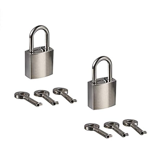 Mini Metal Lock - Zinc Replacement Pad-Lock with 3 Keys, Squere, Mirror Glossy, Sliver (2 Sets) Cover