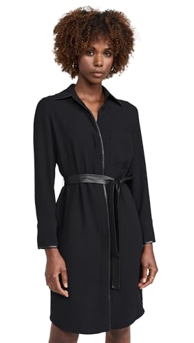 Vince Women's Leather Trim Shirt Dress, Black, XXS at Amazon Women's Clothing store Vince Women's Leather Trim Shirt Dress, Black, XXS at Amazon Women's Clothing store