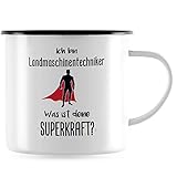 JUNIWORDS Emaille-Tasse, Ich bin Landmaschinentechniker. Was ist deine Superkraft?, Schwarzer Tassenrand (5937820)