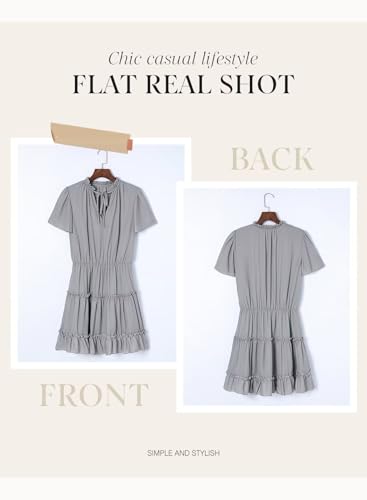 Image of Dokotoo Womens Spring Summer 2025 Short Sleeve Split V Neck Ruffle Chiffon Elegant Mini Short Skirt Dresses