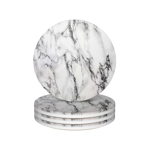 Sottobicchieri personalizzati per tazze, set di 4 sottobicchieri personalizzati in ceramica con cuscinetti di supporto in sughero, resistenti al calore, per tavolino da caffè, marmo-Texture-Round