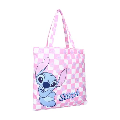 mybagstory   Bolso de compras Stitch rosa para mujer, adolescente, playa, carreras de escuela secundaria, colegio, talla 40 cm, tirantes   idea de regalo, Stitch, rosa