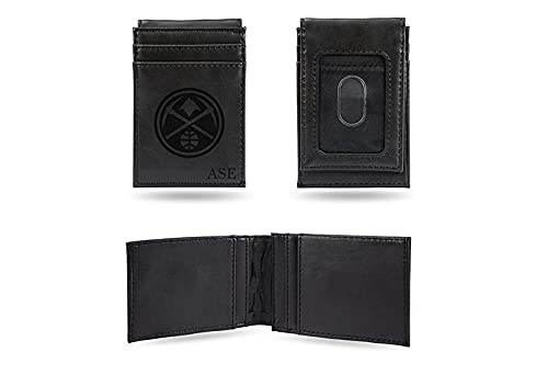 Rico Industries NBA Basketball Denver Nuggets Black Personalized/Custom Laser Engraved Front Pocket Wallet - Slim/Light Weight - Great Gift Item